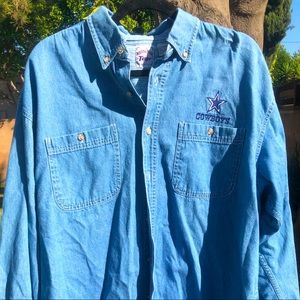 Vintage 90s Dallas Cowboys Denim Button Down Shirt Size Large